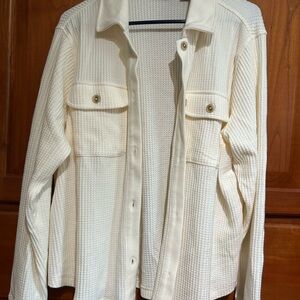Lands' End Cream waffle knit Shirt Jacket
